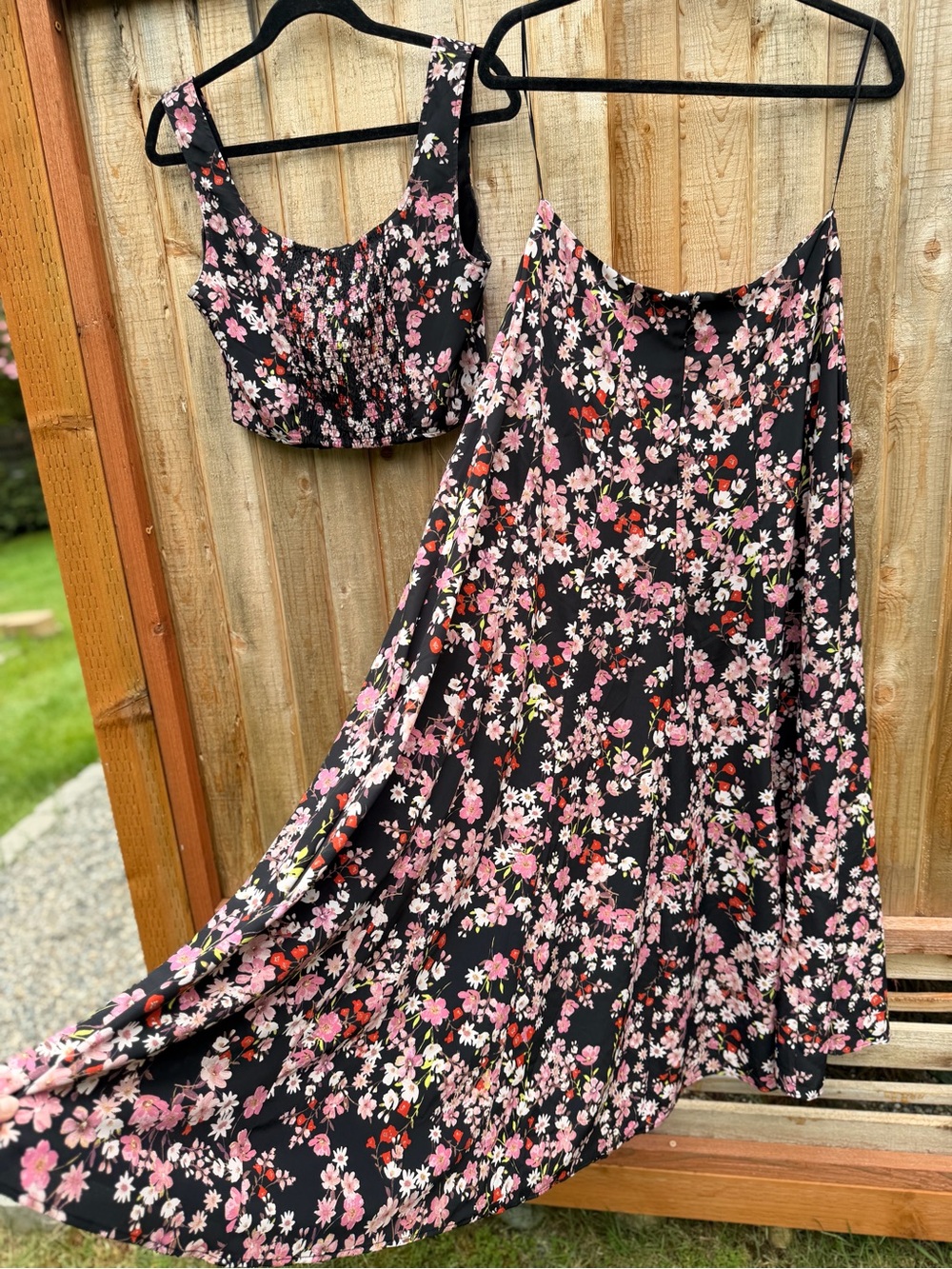 Wayf Black Floral Two-Piece Maxi Dress with Pink and Red Accents - Picture 10 of 10